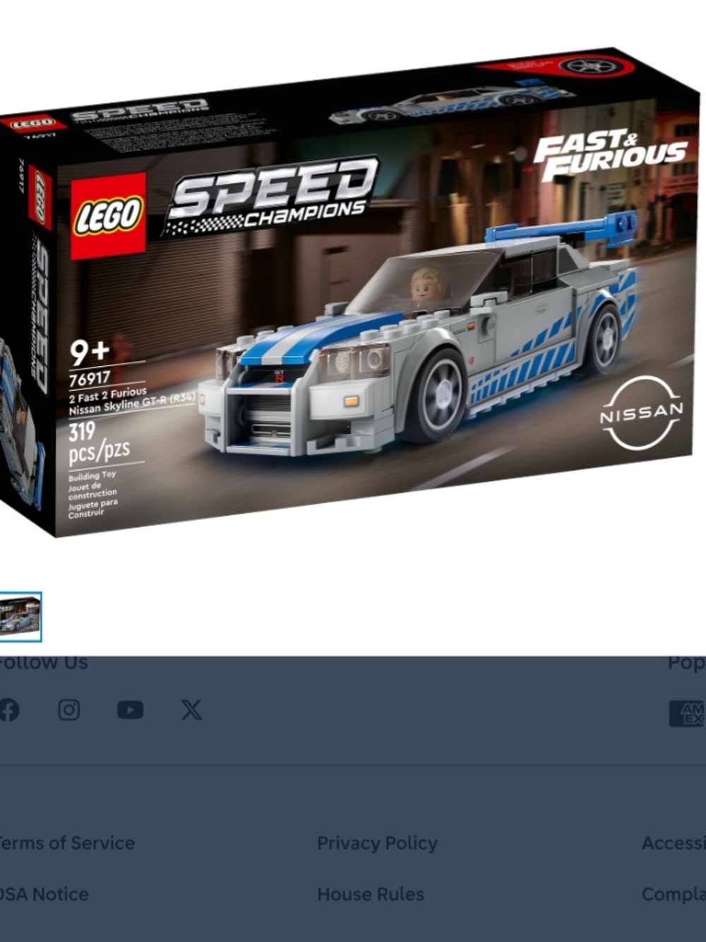 Lego Speed Champions Set 76917 2 Fast 2 Furious Nissan Skyline GT-R (R34)